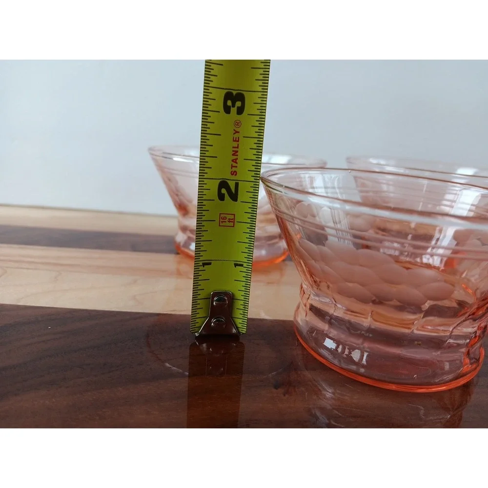 VTG Pink Depression Glass Etched Fruit Sherbet Dessert Bowl‎ 3½ x 2
